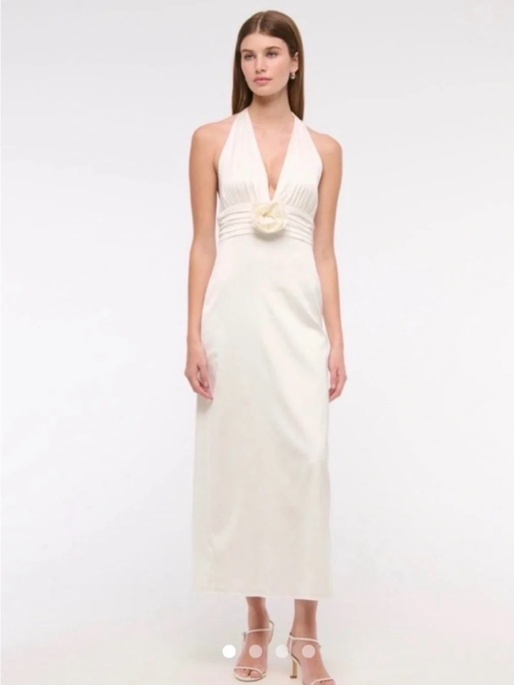 Abercromie & Fitch Ivory Halter Silk Maxi Dress with Floral Waist Detail